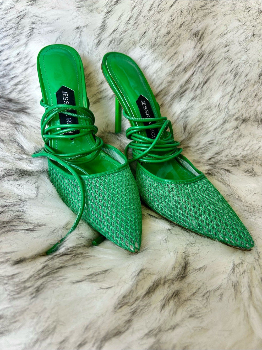Jessica Rich Green Pointed Lace-Up Stiletto Heels